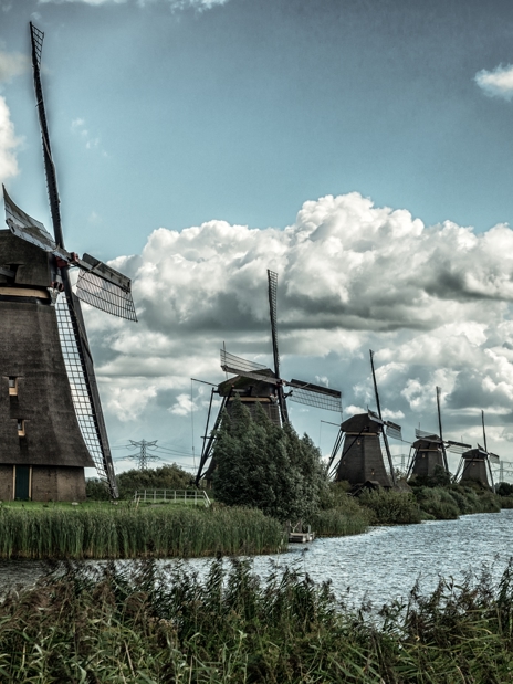 Beautiful Shot Windmills Reflected Lake Breathtaking Cloudy Sky